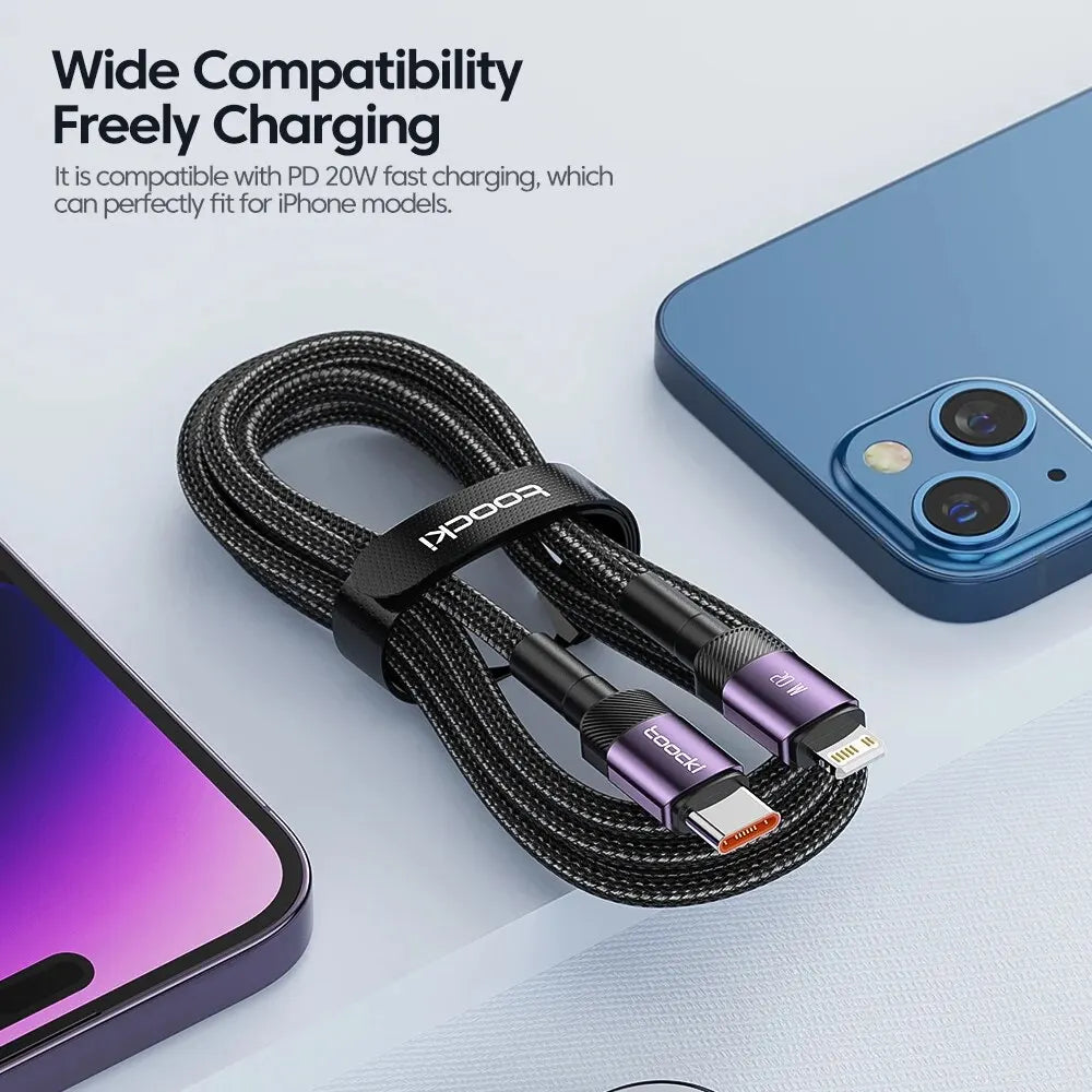 Cavo Toocki USB-C a Lightning PD 20W per iPhone 15 14 13 12 11 Pro XS 8 – Ricarica Rapida e Trasferimento Dati