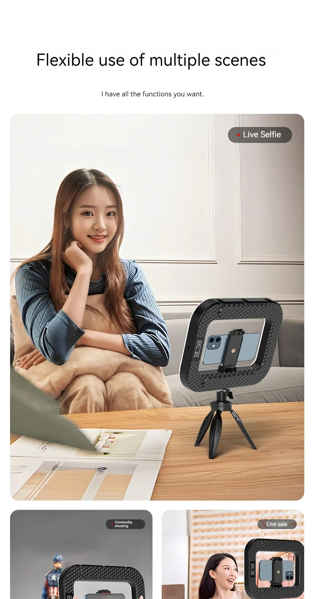Ring Light LED Portatile Ricaricabile 240 LED – Luce Fill Light per Selfie, Live Streaming e Fotografia con Supporto Smartphone