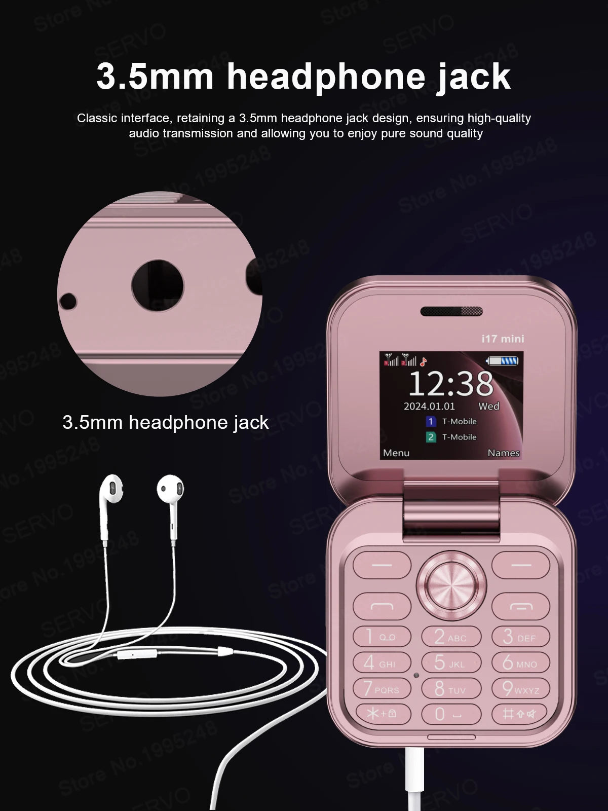 SERVO i17 Mini Telefono Pieghevole Dual SIM 2G – Schermo 1,77”, Bluetooth, Radio FM, Torcia, USB-C