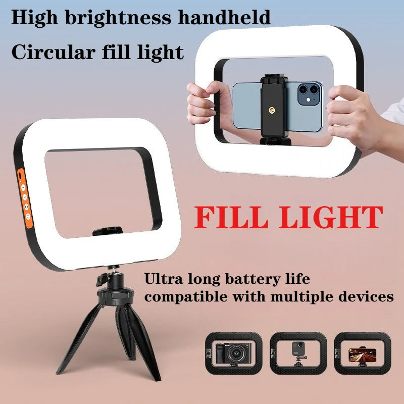 Ring Light LED Portatile Ricaricabile 240 LED – Luce Fill Light per Selfie, Live Streaming e Fotografia con Supporto Smartphone