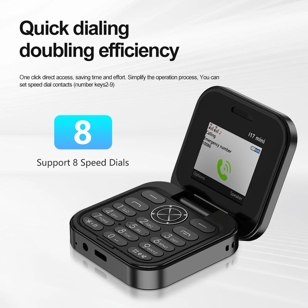 SERVO i17 Mini Telefono Pieghevole Dual SIM 2G – Schermo 1,77”, Bluetooth, Radio FM, Torcia, USB-C