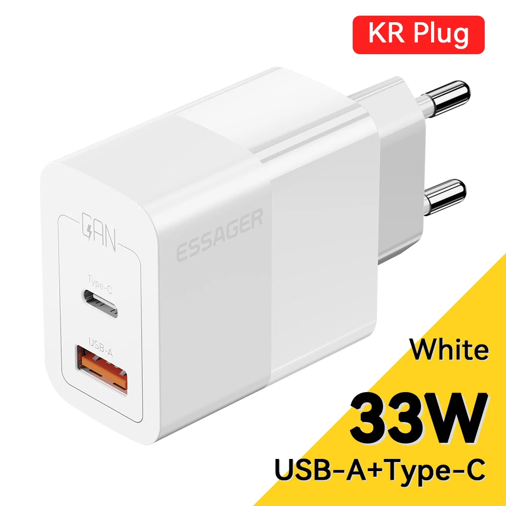Caricatore USB-C GaN 33W Essager – Ricarica Rapida PD per iPhone 14 13 12 11 Pro Max, iPad, Xiaomi, Samsung