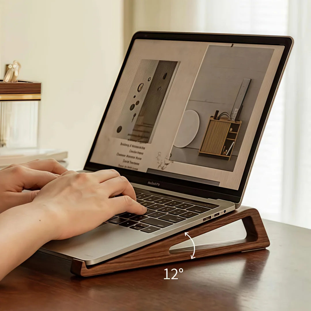 Supporto Laptop Pieghevole in Legno – Angolo Regolabile 12° | Design Triangolare | Set da 2 Pezzi