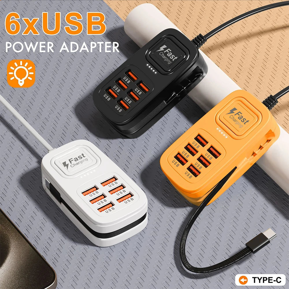 Ciabatta USB 6 Porte con Ricarica Rapida – 3 USB + 3 USB-C | Spina EU/UK/US