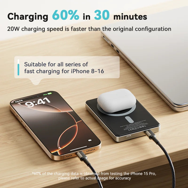 KUULAA Power Bank Magnetico 10000mAh – Ricarica Wireless 15W + Cablata 20W per iPhone 16 15 14 Pro Max MagSafe