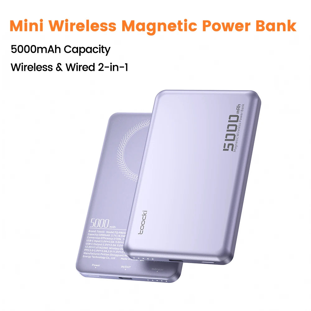 Power Bank Magnetico Toocki 5000/10000mAh – Ricarica Wireless 15W MagSafe + PD 20W | iPhone 13-17
