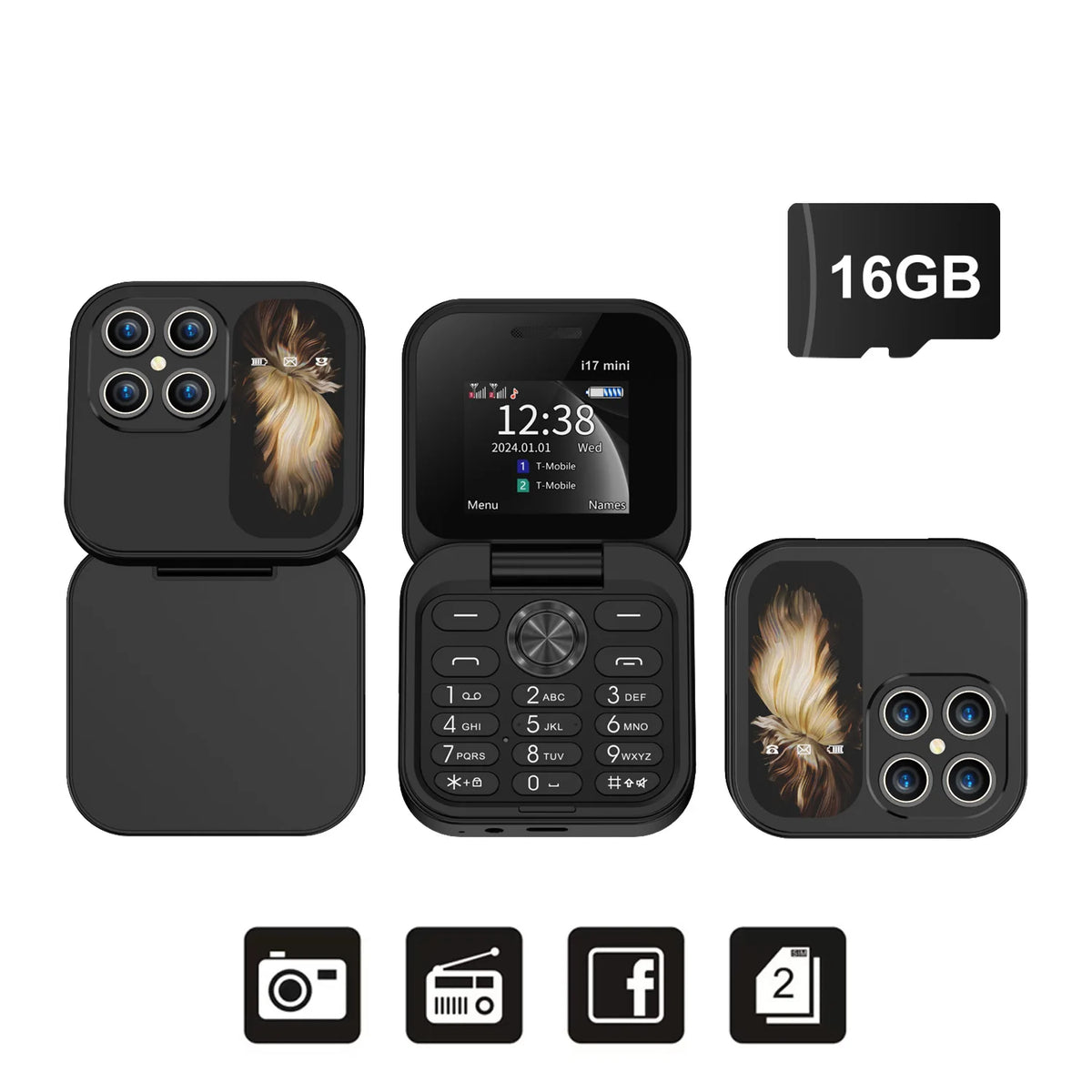 SERVO i17 Mini Telefono Pieghevole Dual SIM 2G – Schermo 1,77”, Bluetooth, Radio FM, Torcia, USB-C