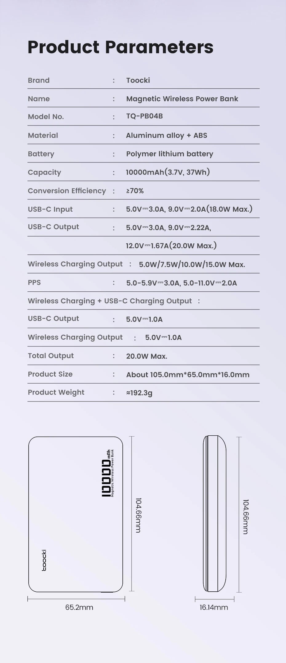 Power Bank Magnetico Toocki 5000/10000mAh – Ricarica Wireless 15W MagSafe + PD 20W | iPhone 13-17