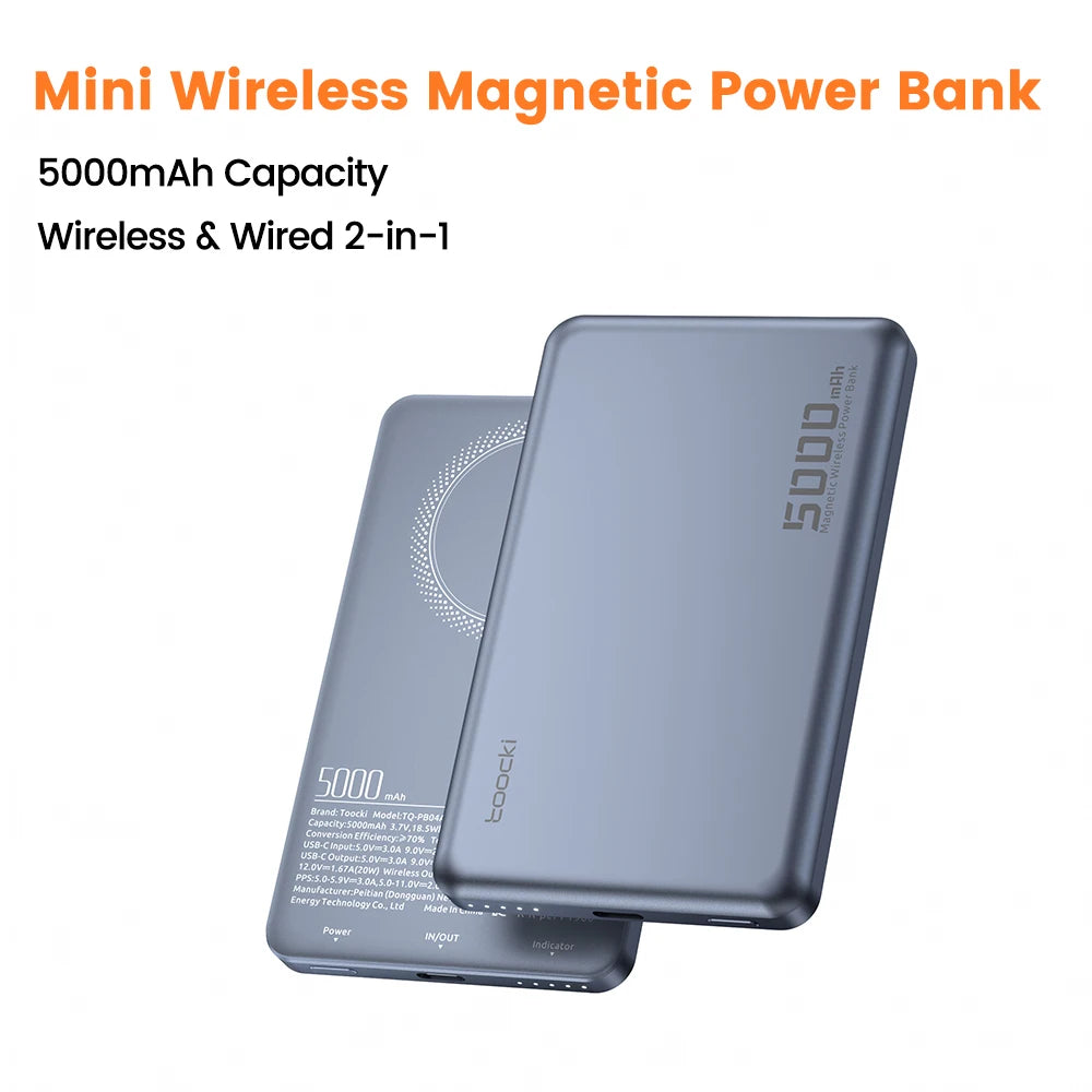 Power Bank Magnetico Toocki 5000/10000mAh – Ricarica Wireless 15W MagSafe + PD 20W | iPhone 13-17