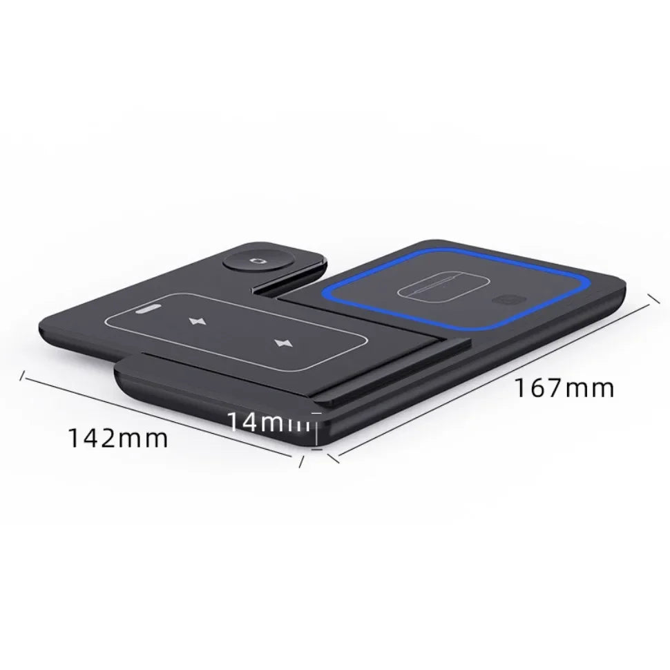 Stazione di Ricarica Wireless 3 in 1 Pieghevole – 15W | iPhone 17-12 + Apple Watch + AirPods