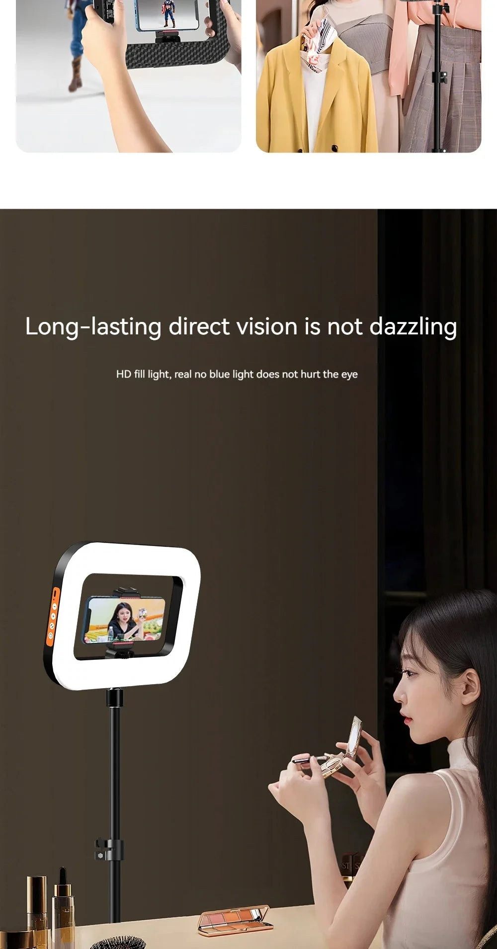 Ring Light LED Portatile Ricaricabile 240 LED – Luce Fill Light per Selfie, Live Streaming e Fotografia con Supporto Smartphone