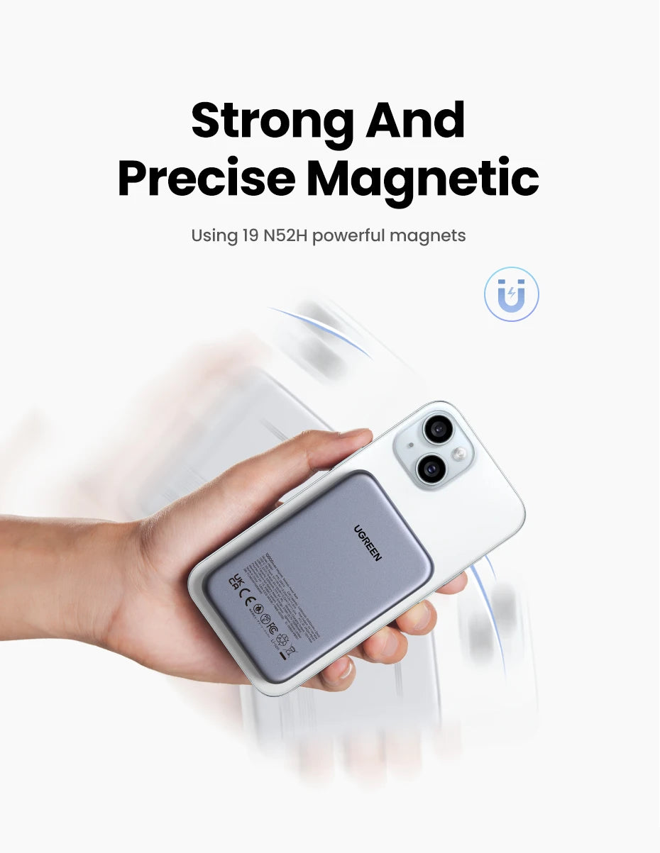 UGREEN Power Bank Magnetico 10000mAh Qi2 – Ricarica Wireless 15W + Cablata 30W/20W per iPhone 17 16 15 Pro Max