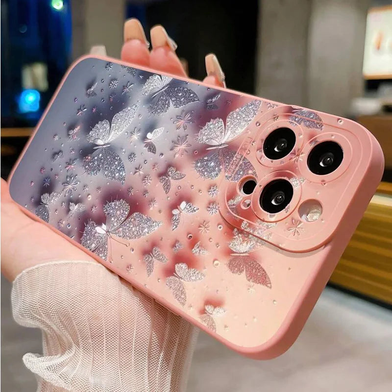 Cover Antiurto Farfalle e Fiori per iPhone 11 12 13 14 15 16 17 Air Pro Max 16E XR XS X 7 8 Plus SE2 – Opaca