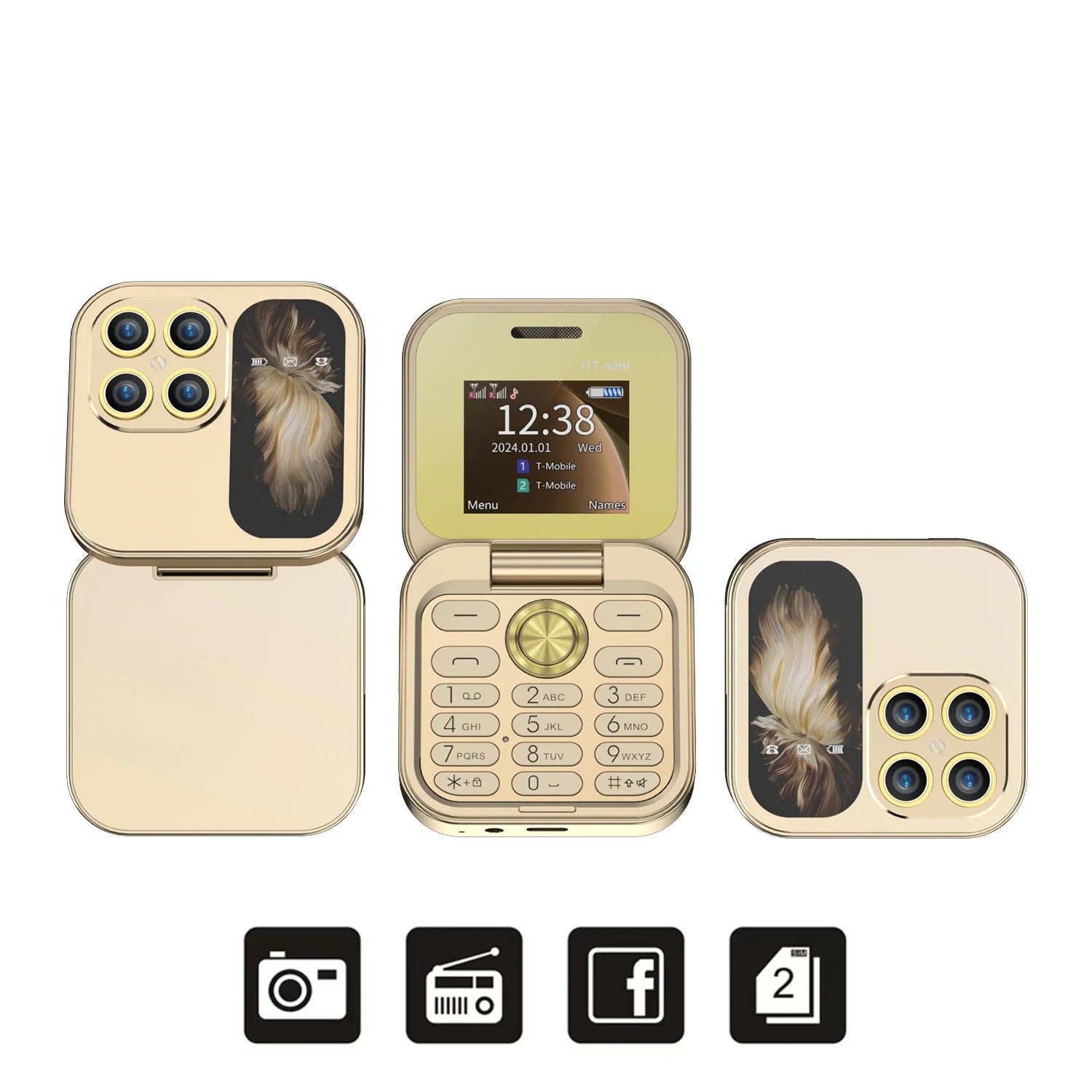 SERVO i17 Mini Telefono Pieghevole Dual SIM 2G – Schermo 1,77”, Bluetooth, Radio FM, Torcia, USB-C