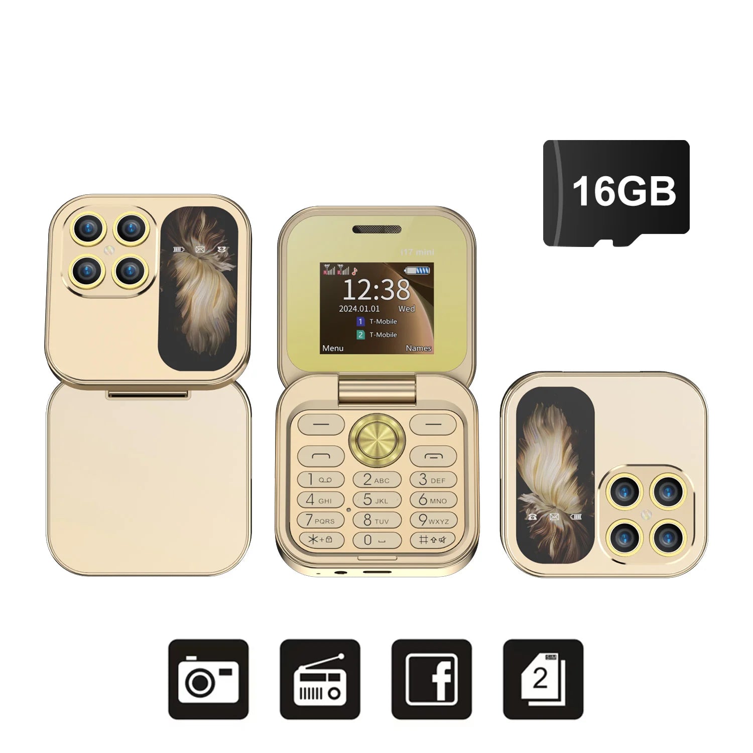 SERVO i17 Mini Telefono Pieghevole Dual SIM 2G – Schermo 1,77”, Bluetooth, Radio FM, Torcia, USB-C