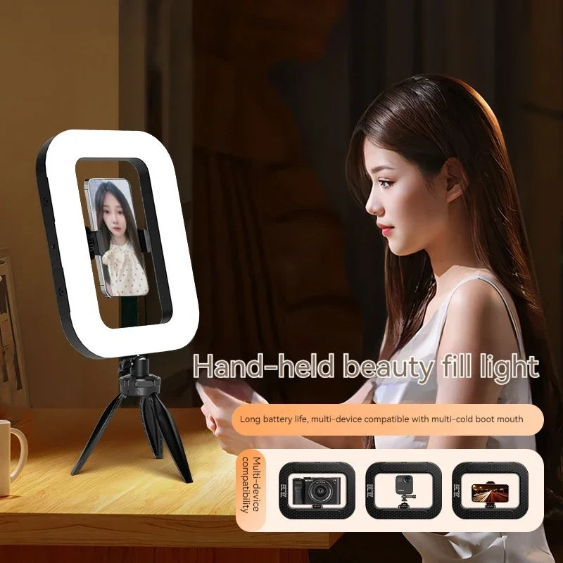 Ring Light LED Portatile Ricaricabile 240 LED – Luce Fill Light per Selfie, Live Streaming e Fotografia con Supporto Smartphone