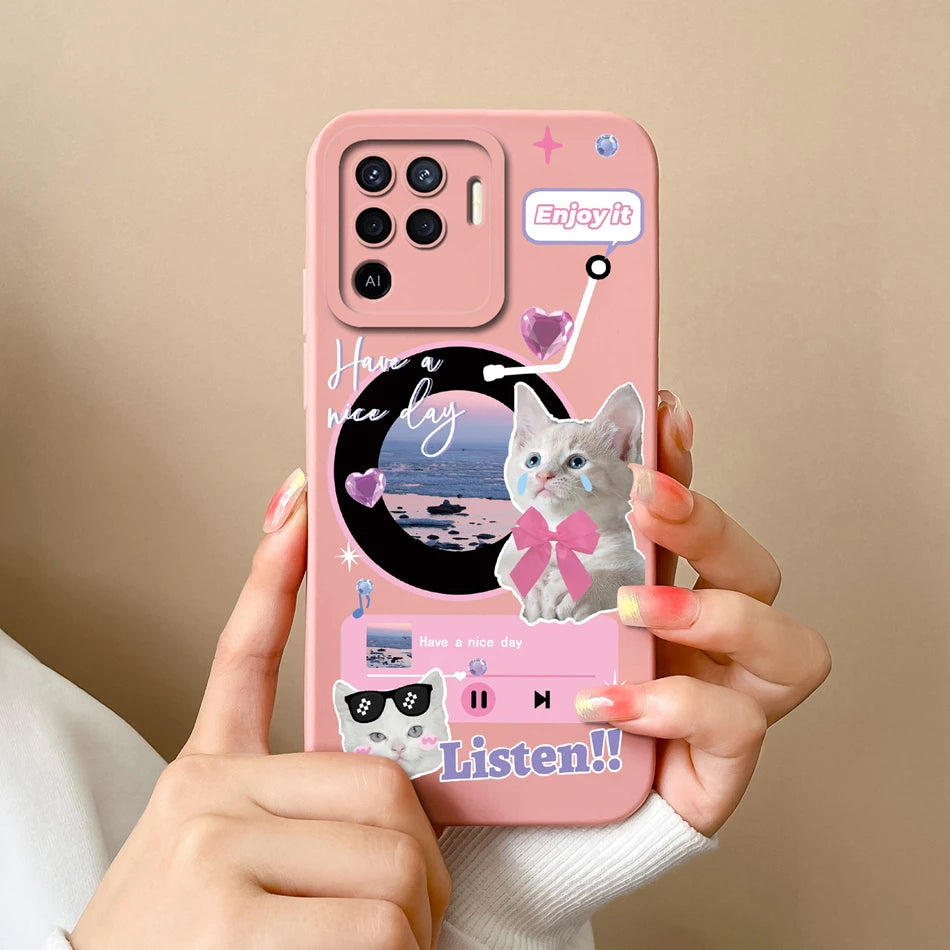 Cover in Silicone Liquido per OPPO Reno 5 / 5F / 5 Lite / 5Z / 5K – Design Carino, Protezione Totale