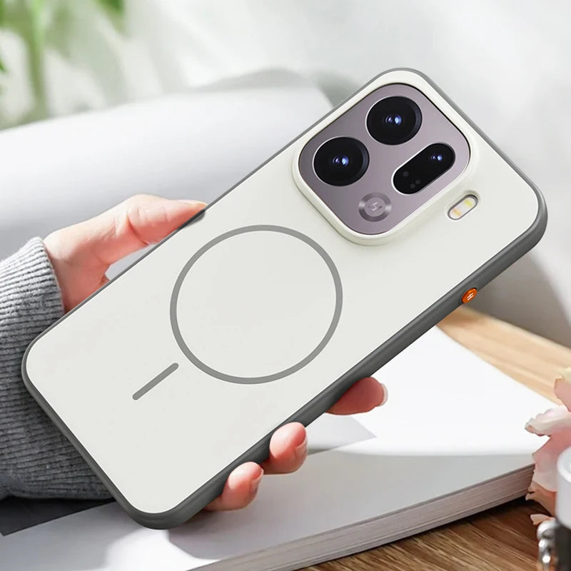 Cover Magnetica Bicolore Opaca per OPPO Find X9 e X9 Pro – PC + TPU con Tasto in Metallo