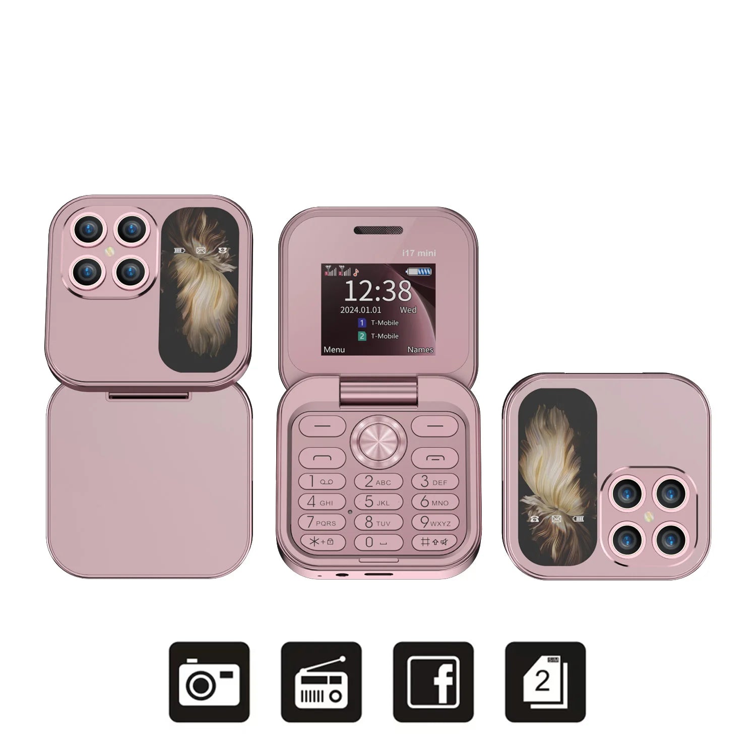 SERVO i17 Mini Telefono Pieghevole Dual SIM 2G – Schermo 1,77”, Bluetooth, Radio FM, Torcia, USB-C