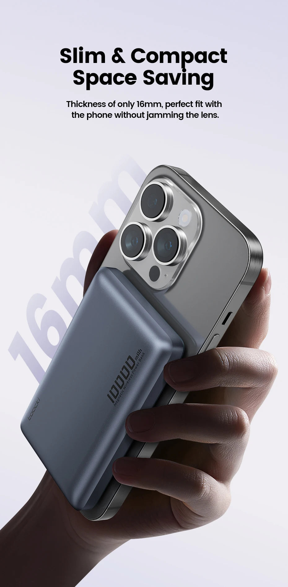 Power Bank Magnetico Toocki 5000/10000mAh – Ricarica Wireless 15W MagSafe + PD 20W | iPhone 13-17