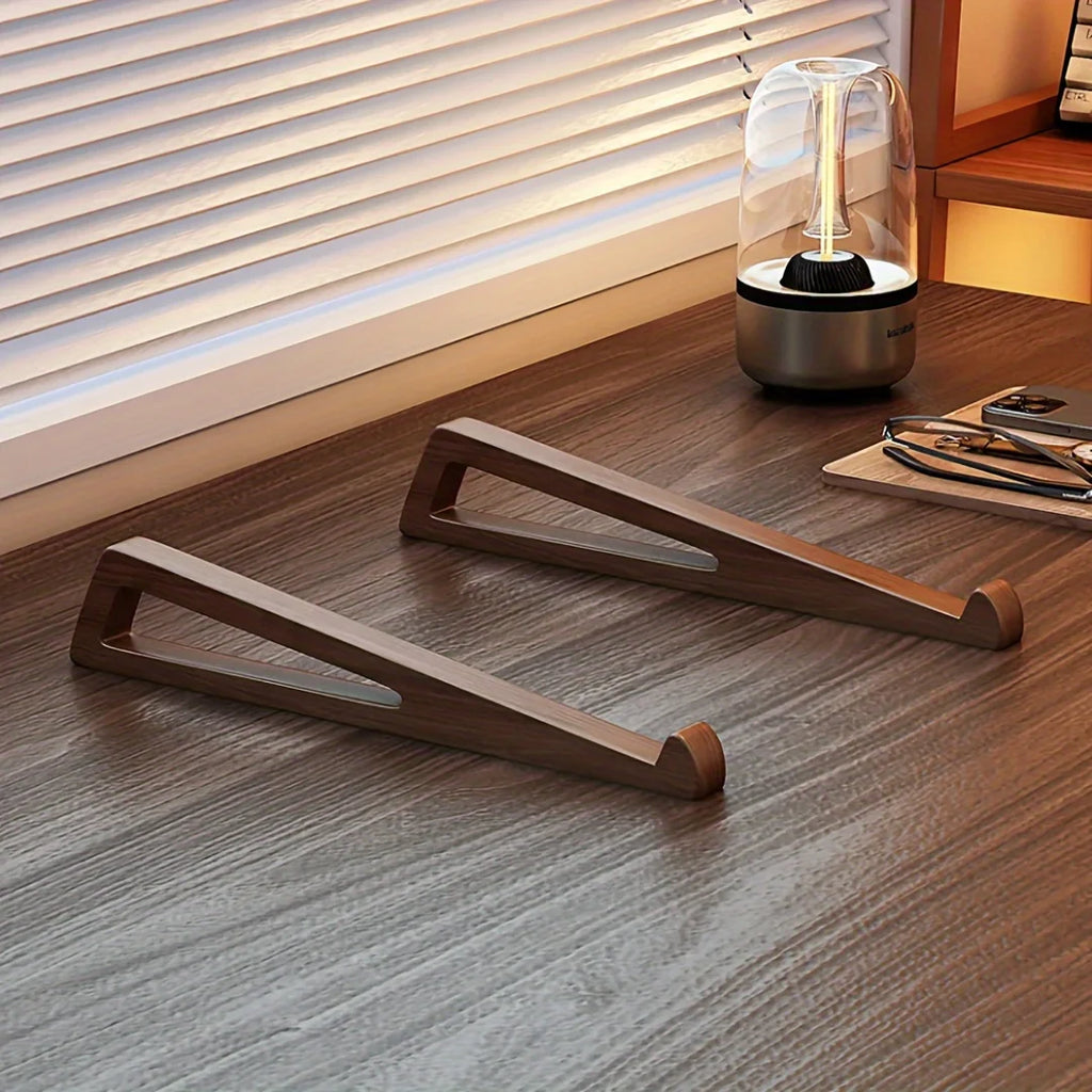 Supporto Laptop Pieghevole in Legno – Angolo Regolabile 12° | Design Triangolare | Set da 2 Pezzi