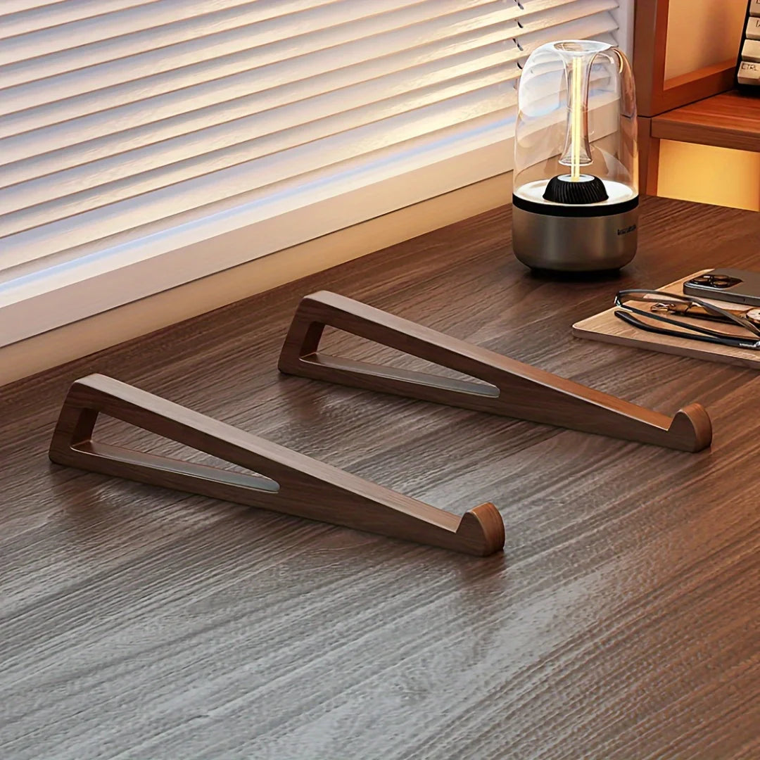 Supporto Laptop Pieghevole in Legno – Angolo Regolabile 12° | Design Triangolare | Set da 2 Pezzi