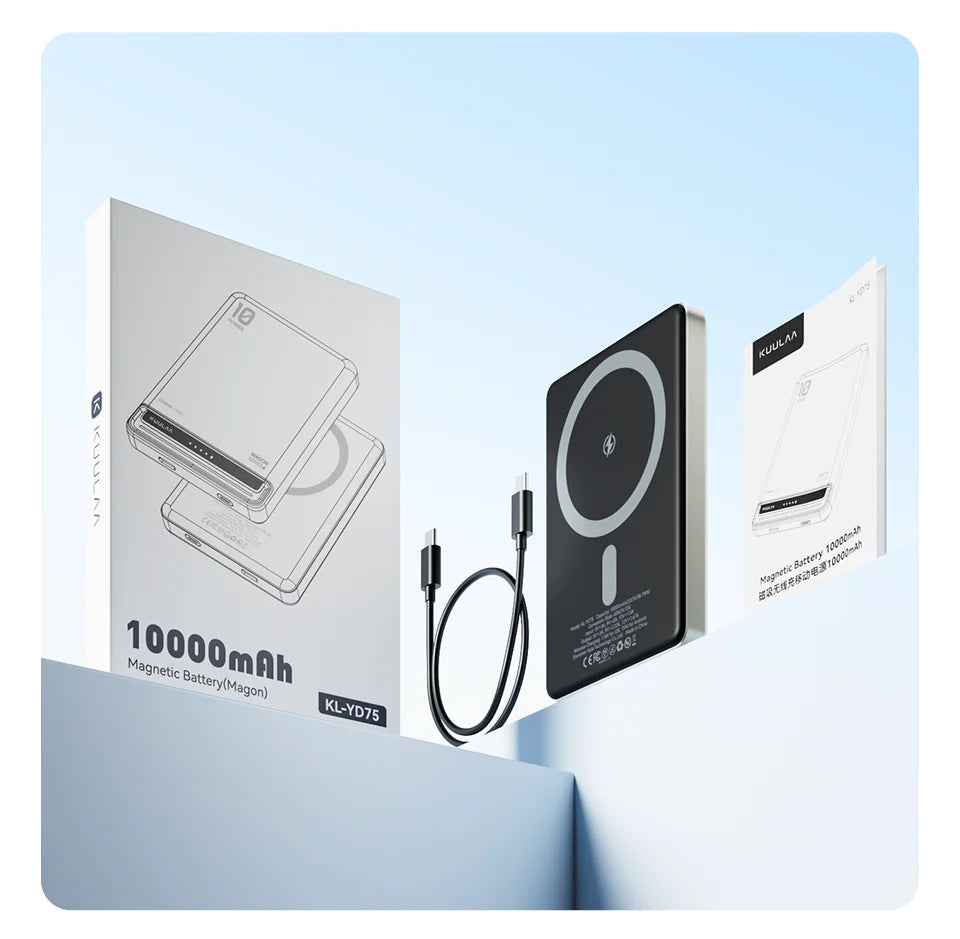 KUULAA Power Bank Magnetico 10000mAh – Ricarica Wireless 15W + Cablata 20W per iPhone 16 15 14 Pro Max MagSafe