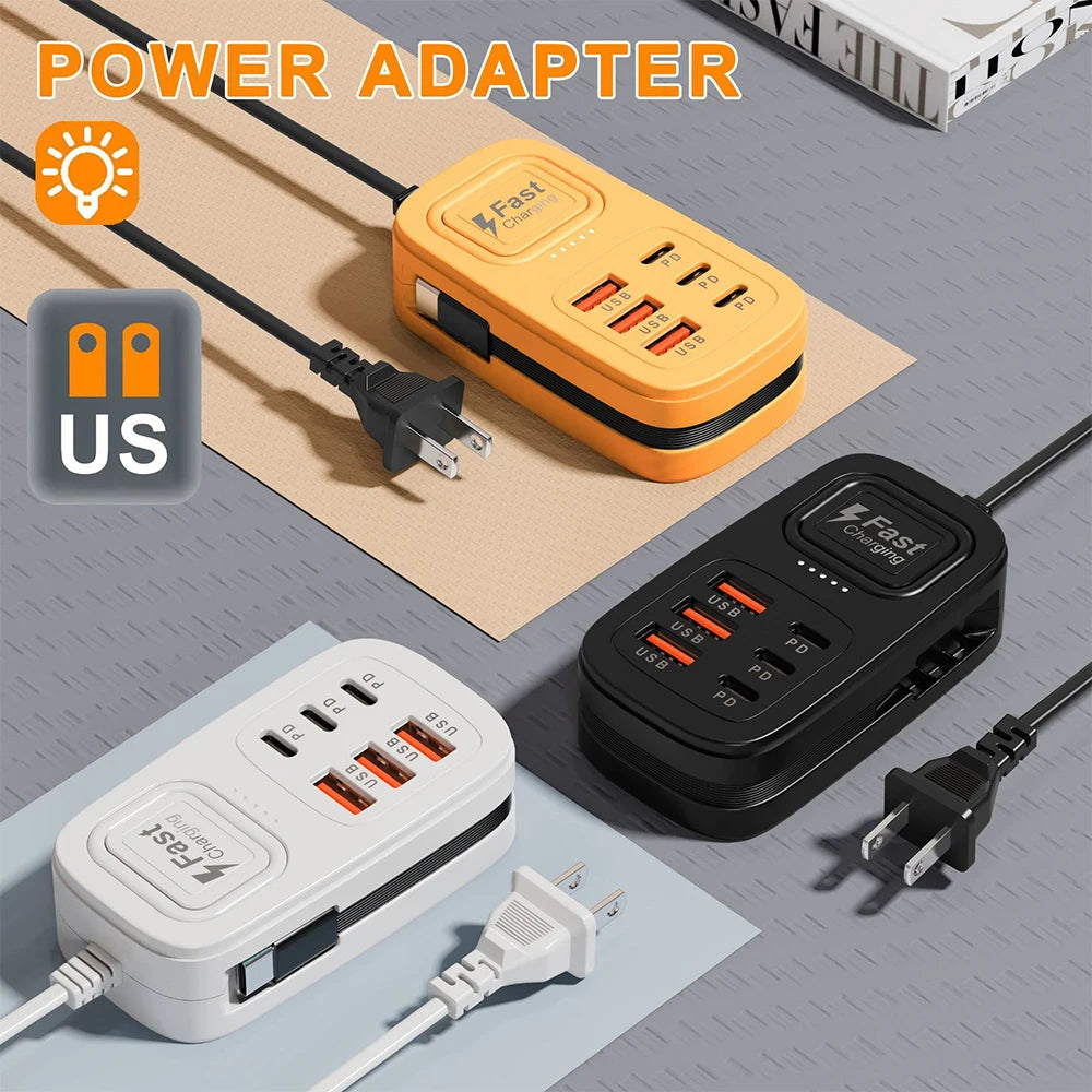 Ciabatta USB 6 Porte con Ricarica Rapida – 3 USB + 3 USB-C | Spina EU/UK/US