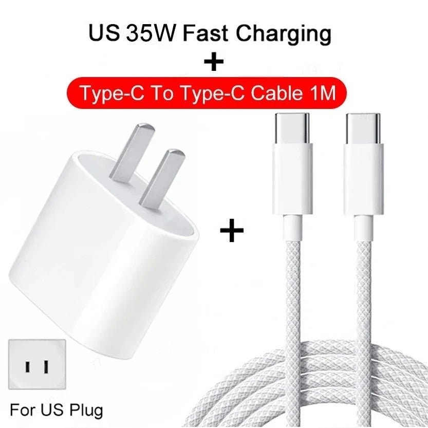 Caricatore USB-C PD 35W Ricarica Rapida per iPhone 15 14 13 12 11 Pro Max – Kit 2in1 con Cavo