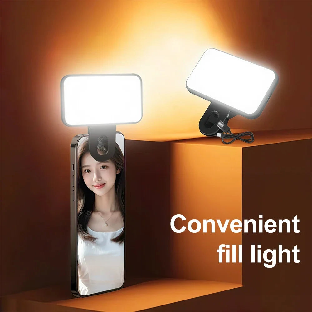 Mini Luce Fill Light LED Ricaricabile – 3 Modalità di Luminosità – Selfie, Fotografia e Videoconferenza per Smartphone e PC