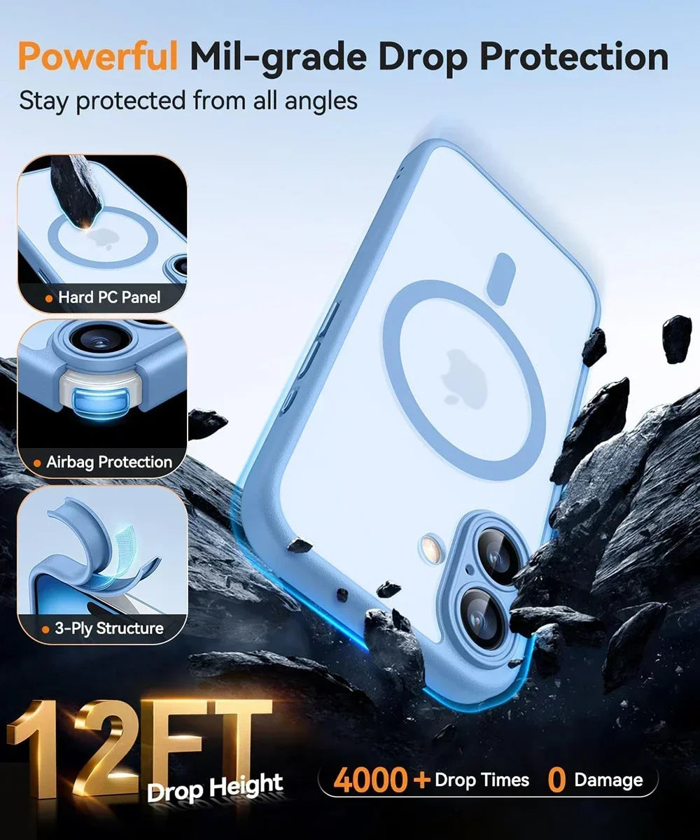 Cover Magnetica Opaca Antiurto per iPhone 17 16 15 14 13 12 11 Pro Max Plus – Compatibile MagSafe