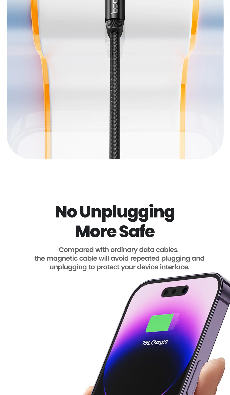 Cavo Magnetico Toocki 540° Rotante – Ricarica Rapida 3A | USB-C, Lightning, Micro USB | 1m o 2m