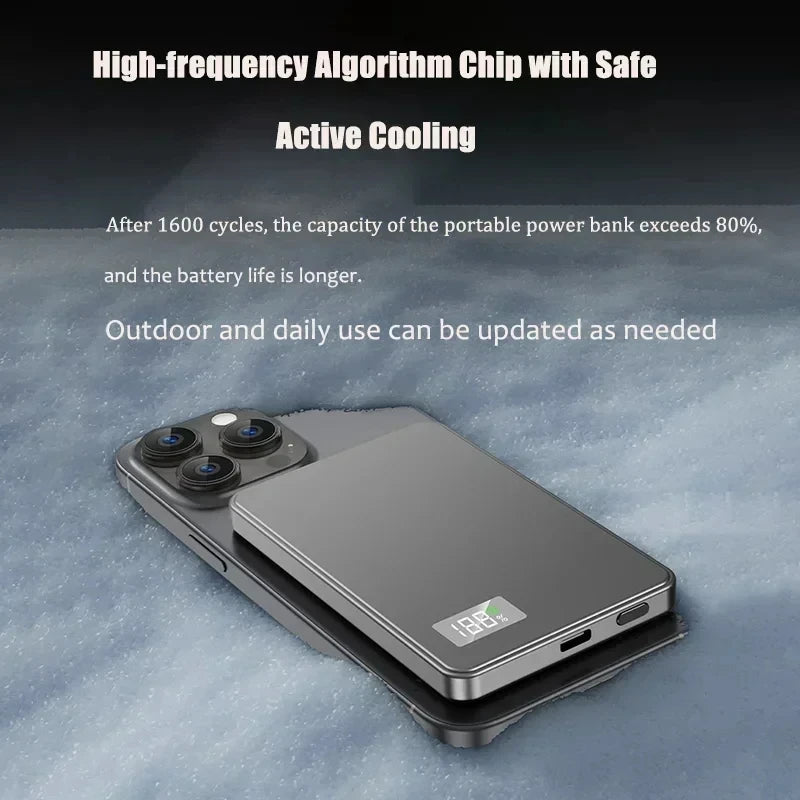 Power Bank Magnetico MagSafe Ultra Slim con Display LED – Ricarica Rapida 120W – iPhone 12 / 13 / 14 / 15 / 16 e Android