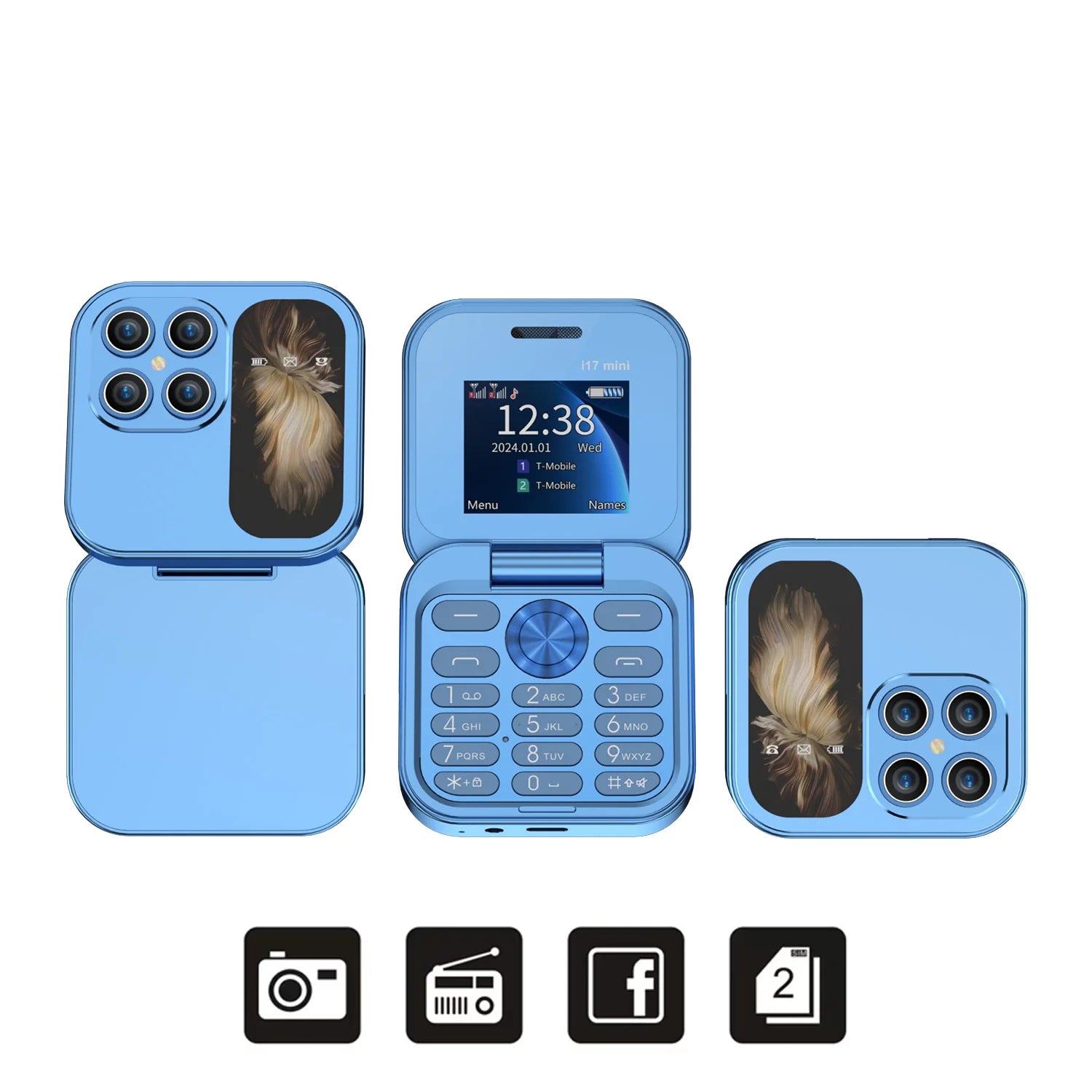 SERVO i17 Mini Telefono Pieghevole Dual SIM 2G – Schermo 1,77”, Bluetooth, Radio FM, Torcia, USB-C