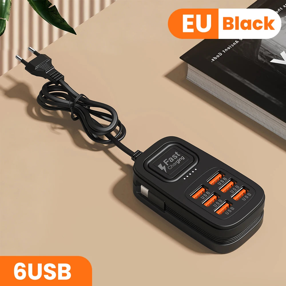 Ciabatta USB 6 Porte con Ricarica Rapida – 3 USB + 3 USB-C | Spina EU/UK/US