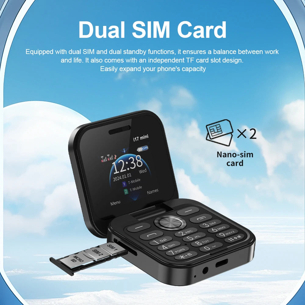 SERVO i17 Mini Telefono Pieghevole Dual SIM 2G – Schermo 1,77”, Bluetooth, Radio FM, Torcia, USB-C