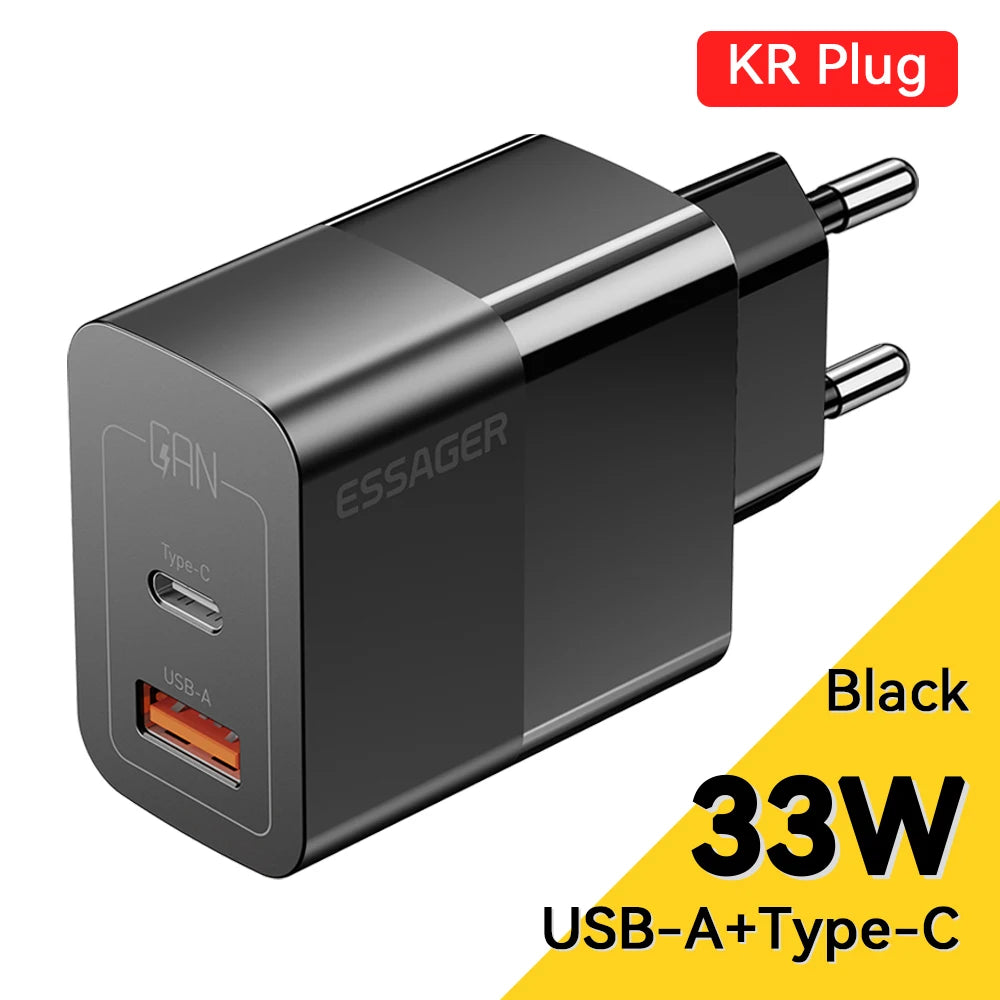 Caricatore USB-C GaN 33W Essager – Ricarica Rapida PD per iPhone 14 13 12 11 Pro Max, iPad, Xiaomi, Samsung