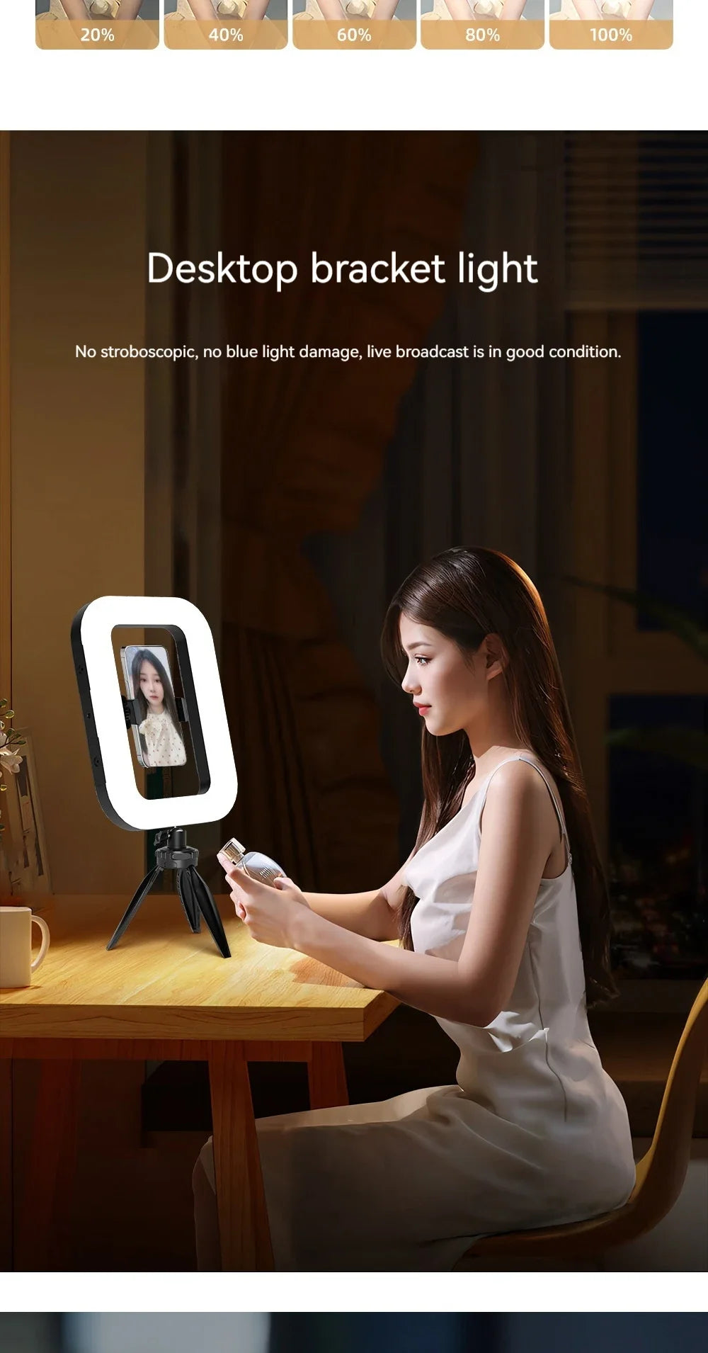 Ring Light LED Portatile Ricaricabile 240 LED – Luce Fill Light per Selfie, Live Streaming e Fotografia con Supporto Smartphone