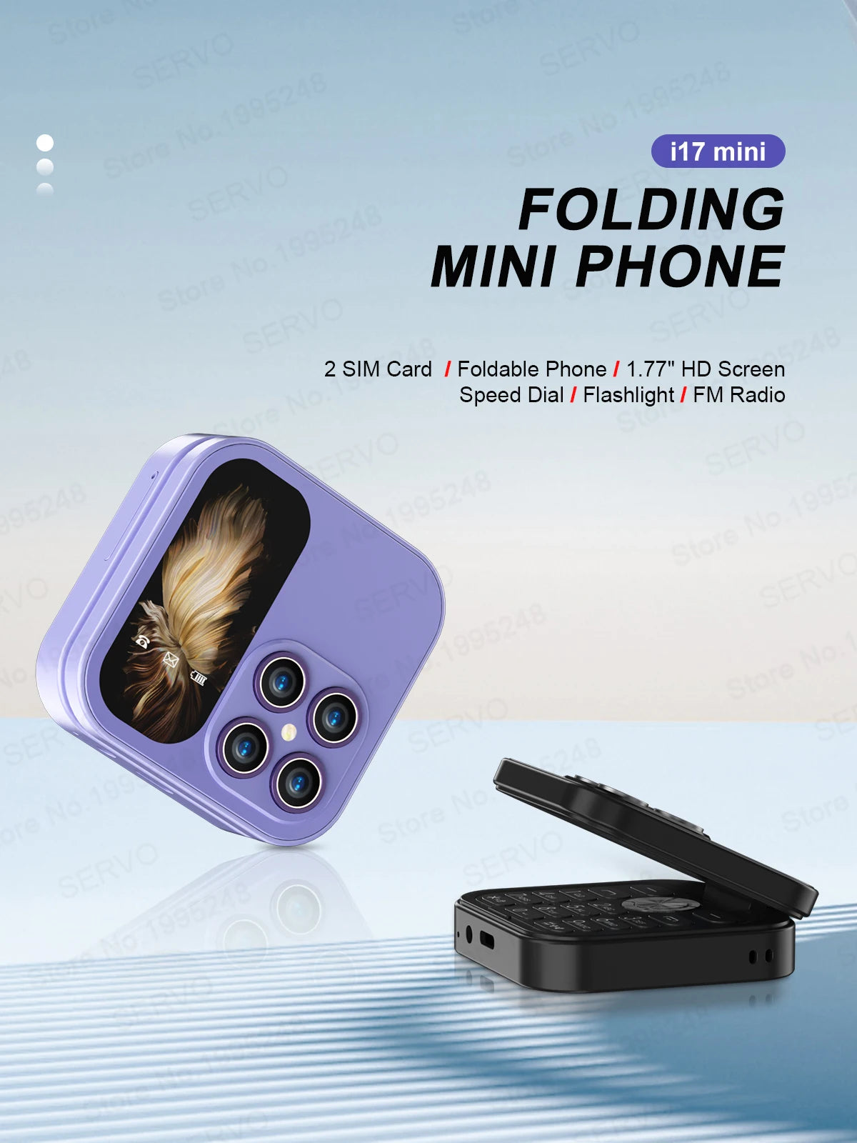 SERVO i17 Mini Telefono Pieghevole Dual SIM 2G – Schermo 1,77”, Bluetooth, Radio FM, Torcia, USB-C