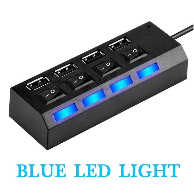 Hub USB 2.0 Alta Velocità 4/7 Porte con LED e Switch – Splitter per PC e Laptop | Nero o Bianco