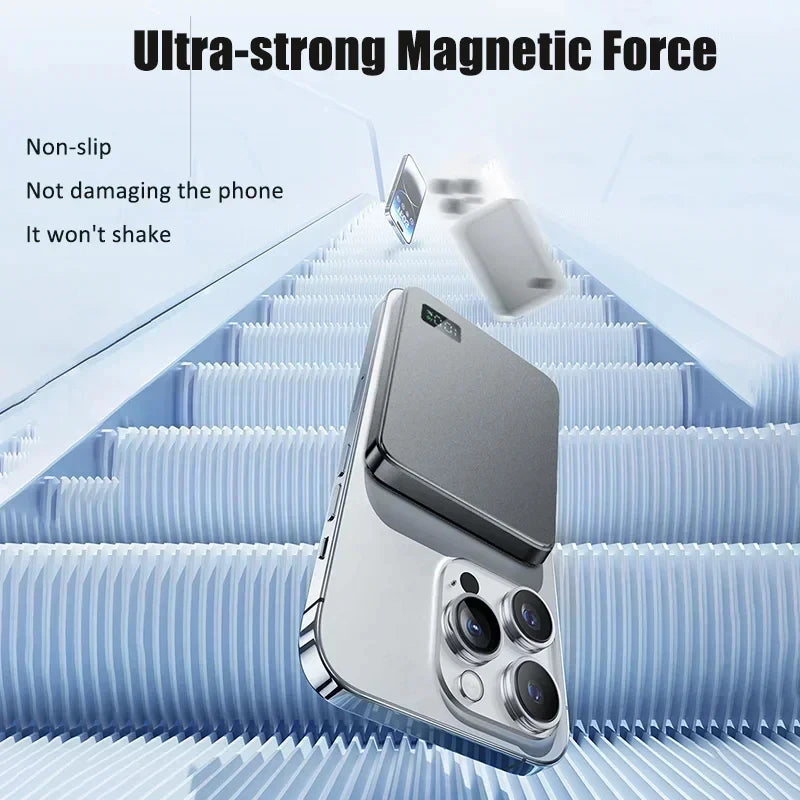 Power Bank Magnetico MagSafe Ultra Slim con Display LED – Ricarica Rapida 120W – iPhone 12 / 13 / 14 / 15 / 16 e Android