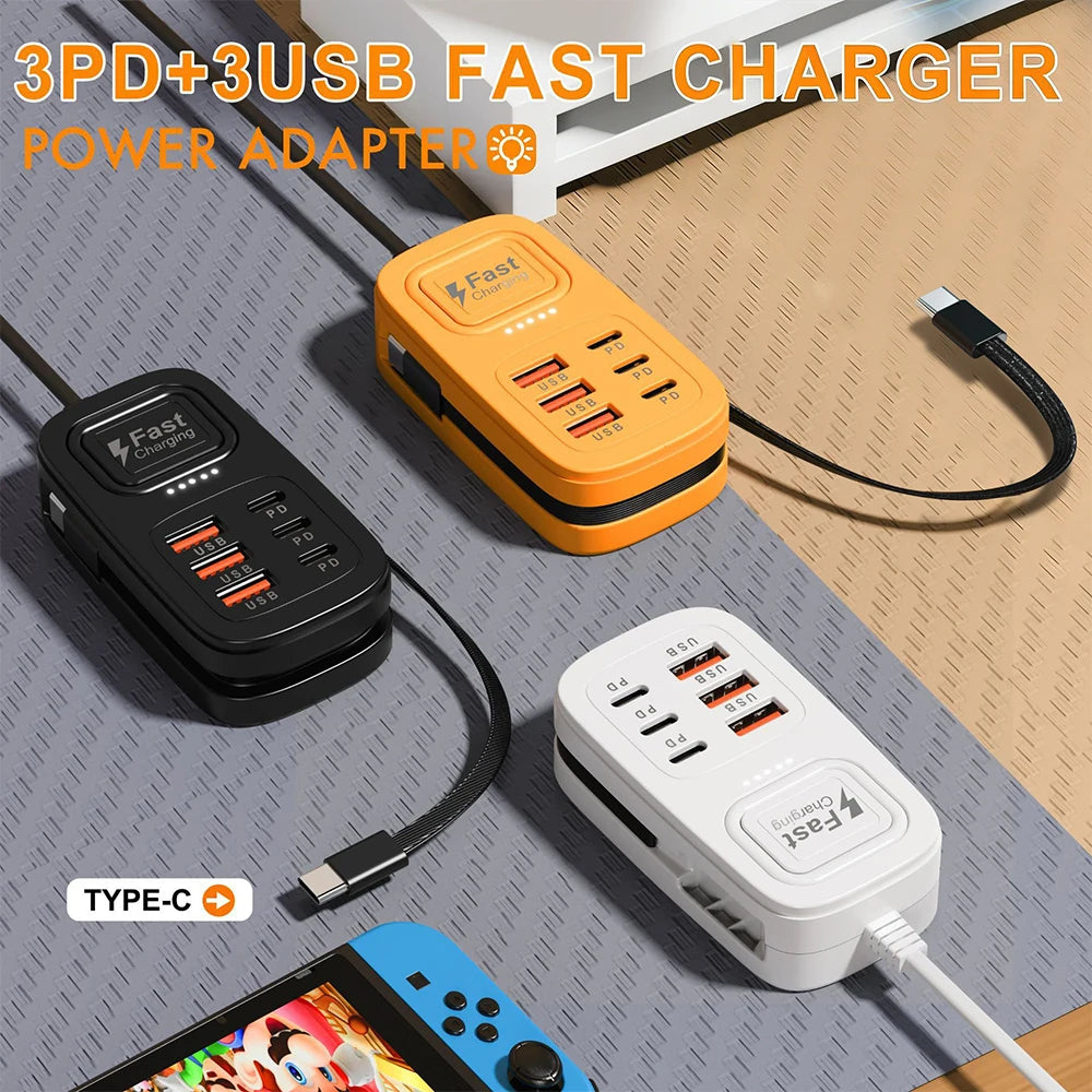 Ciabatta USB 6 Porte con Ricarica Rapida – 3 USB + 3 USB-C | Spina EU/UK/US
