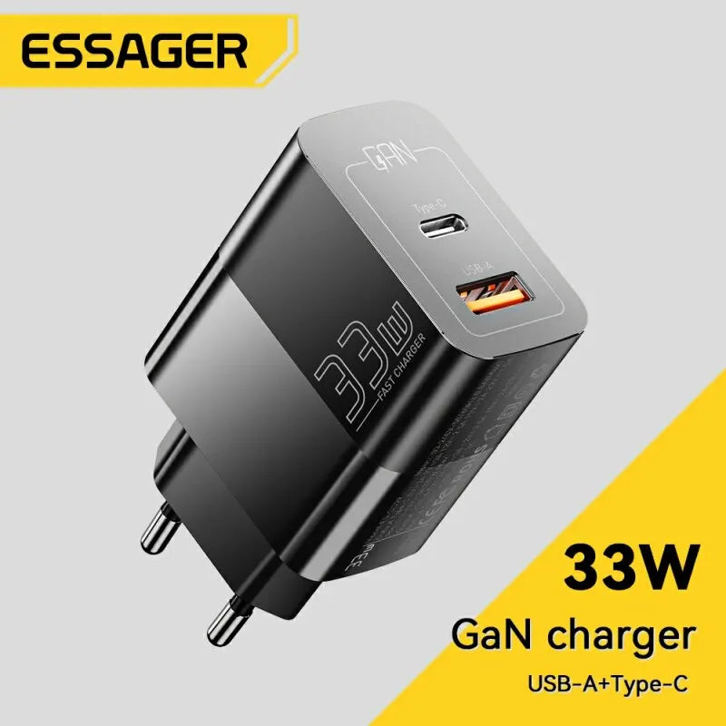 Caricatore USB-C GaN 33W Essager – Ricarica Rapida PD per iPhone 14 13 12 11 Pro Max, iPad, Xiaomi, Samsung