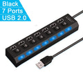 Hub USB 2.0 Alta Velocità 4/7 Porte con LED e Switch – Splitter per PC e Laptop | Nero o Bianco